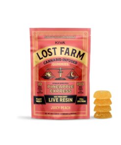 Buy Kiva Lost Farm Live Resin Juicy Peach Pineapple Express Gummies 100mg (10ct)